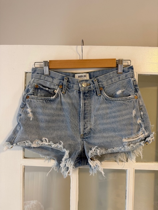Agolde Pants - AGOLDE High Rise Light Blue Distressed Denim Cutoff Shorts